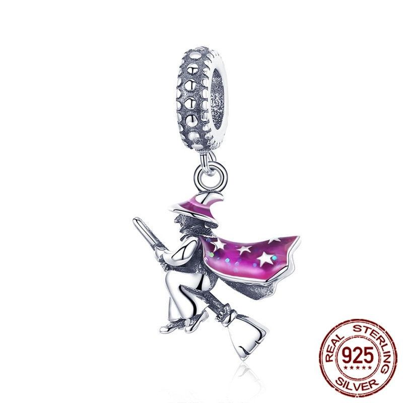 100% 925 Sterling Silver Magic Witch Pendant Charm Jewelry Without Chain