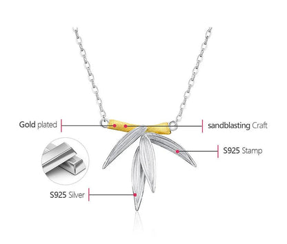 925 Sterling Silver Bamboo Leaves Pendant Necklace Charm - LFJF0081 Jewelry - Touchy Style .