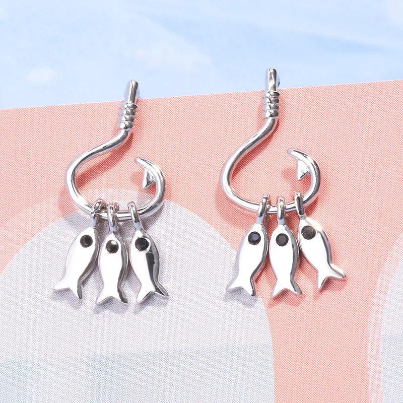 925 Sterling Silver Charm Jewelry 3 Colors Fish Hook #SCE789 AA150-1