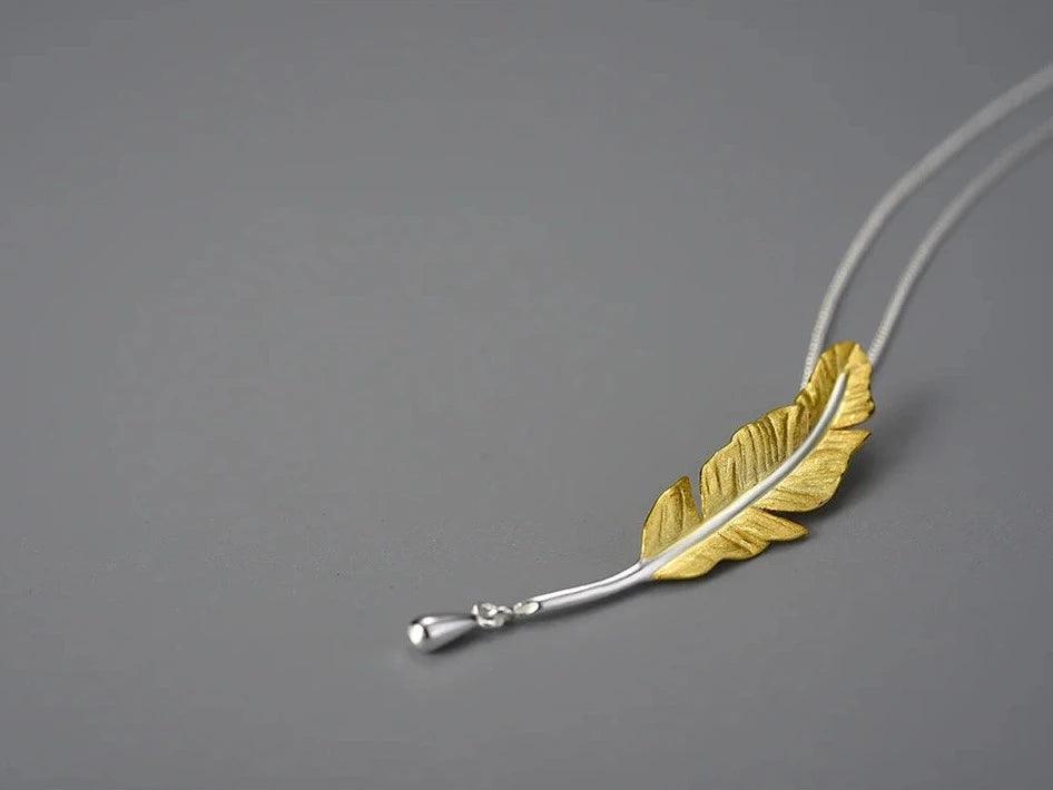 925 Sterling Silver Goose Feather Pendant Necklace - LFJE0211 Charm Jewelry - Touchy Style .