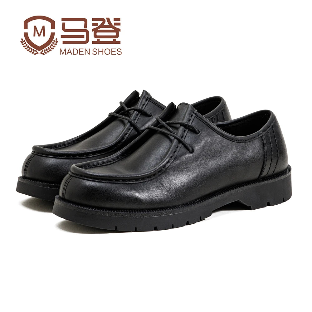 Maden 2024 New American Retro Wallabee Shoes British Casual Black Round Toe Derby Leather Low Top Shoes for Men&
