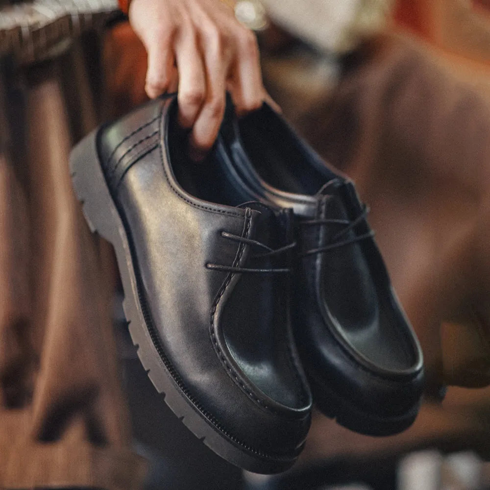 Maden 2024 New American Retro Wallabee Shoes British Casual Black Round Toe Derby Leather Low Top Shoes for Men&