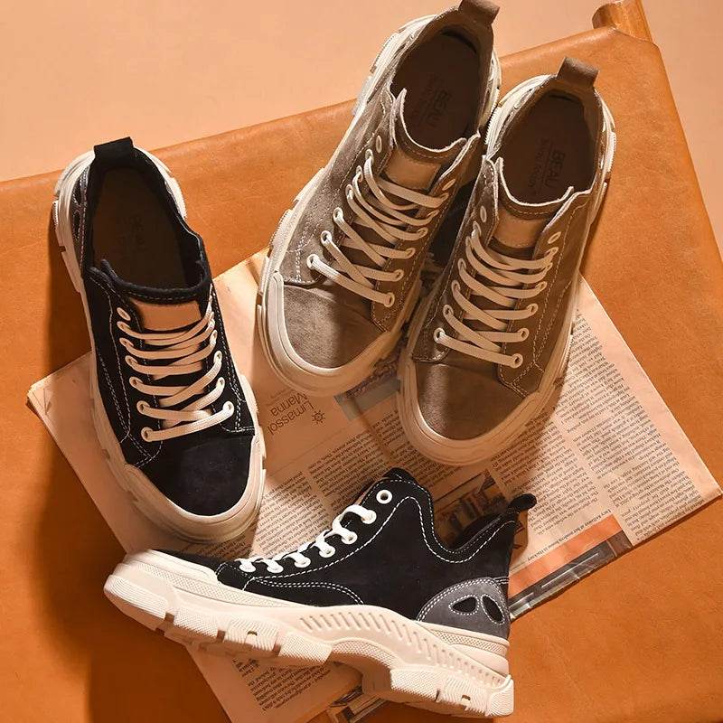 BeauToday Casual Sneakers Women Suede Leather Round Toe Lace-Free High Top Ladies Retro Fashion Flat Shoes Handmade 29575