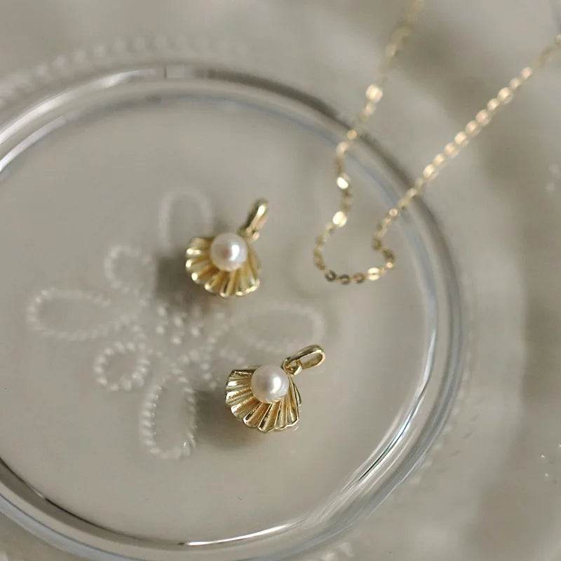 High Quality 925 Sterling Silver Plated 14K Gold Pearl Shell Necklace for Women Fashion Temperament Valentine&
