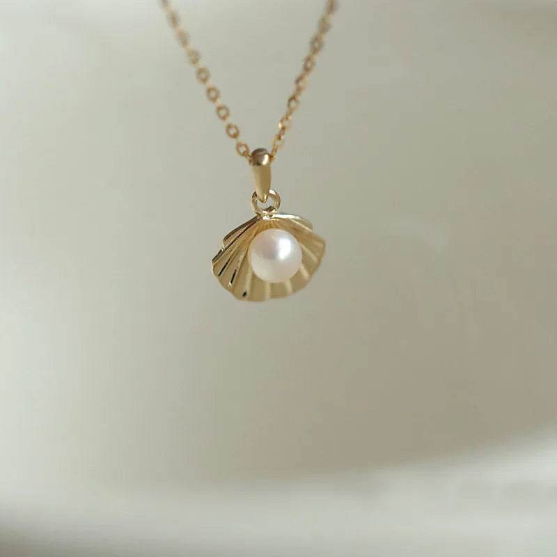 High Quality 925 Sterling Silver Plated 14K Gold Pearl Shell Necklace for Women Fashion Temperament Valentine&