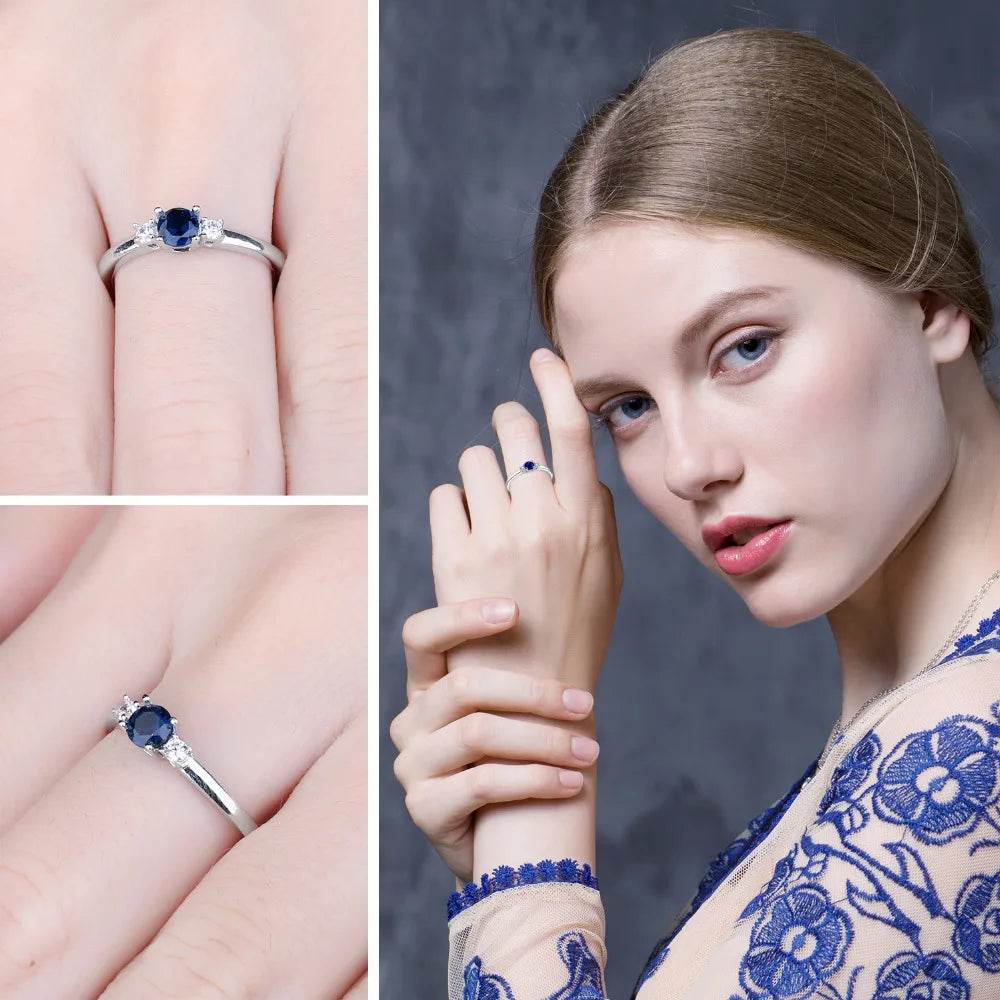 JewelryPalace Created Blue Sapphire 925 Sterling Silver 3 Stones Promise Ring for Women Fashion Gemstone Jewelry Wedding Gift - Touchy Style