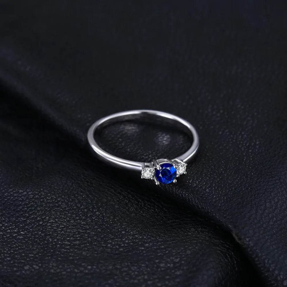 JewelryPalace Created Blue Sapphire 925 Sterling Silver 3 Stones Promise Ring for Women Fashion Gemstone Jewelry Wedding Gift - Touchy Style