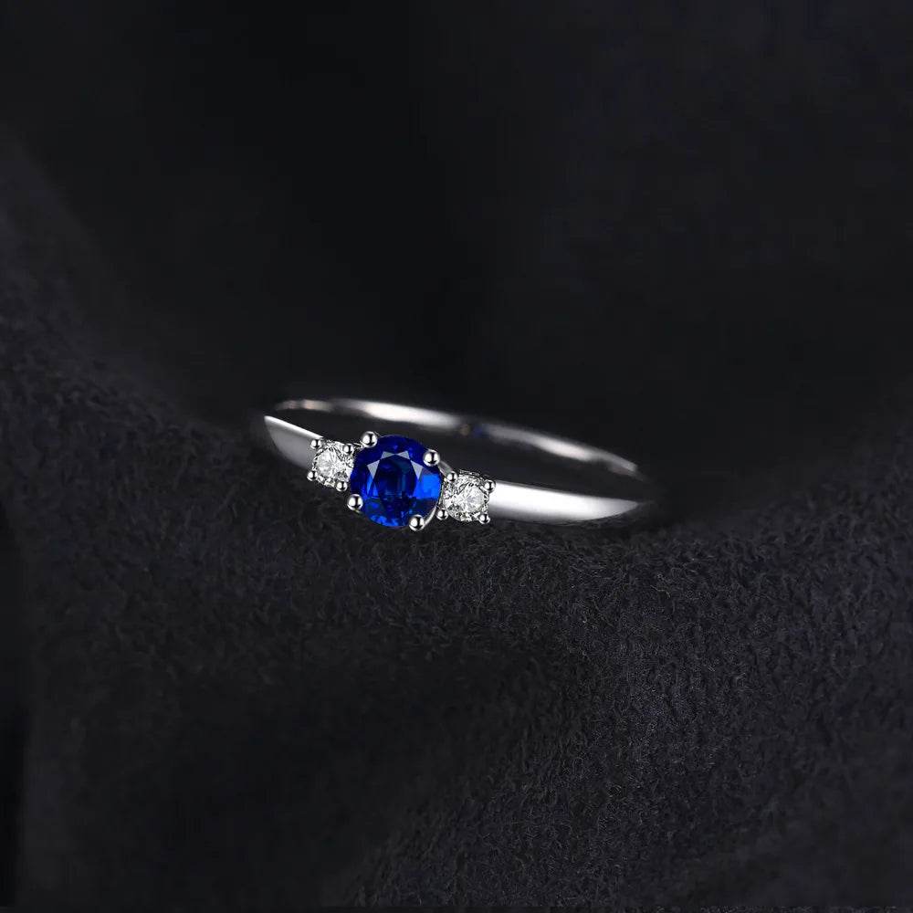 JewelryPalace Created Blue Sapphire 925 Sterling Silver 3 Stones Promise Ring for Women Fashion Gemstone Jewelry Wedding Gift - Touchy Style