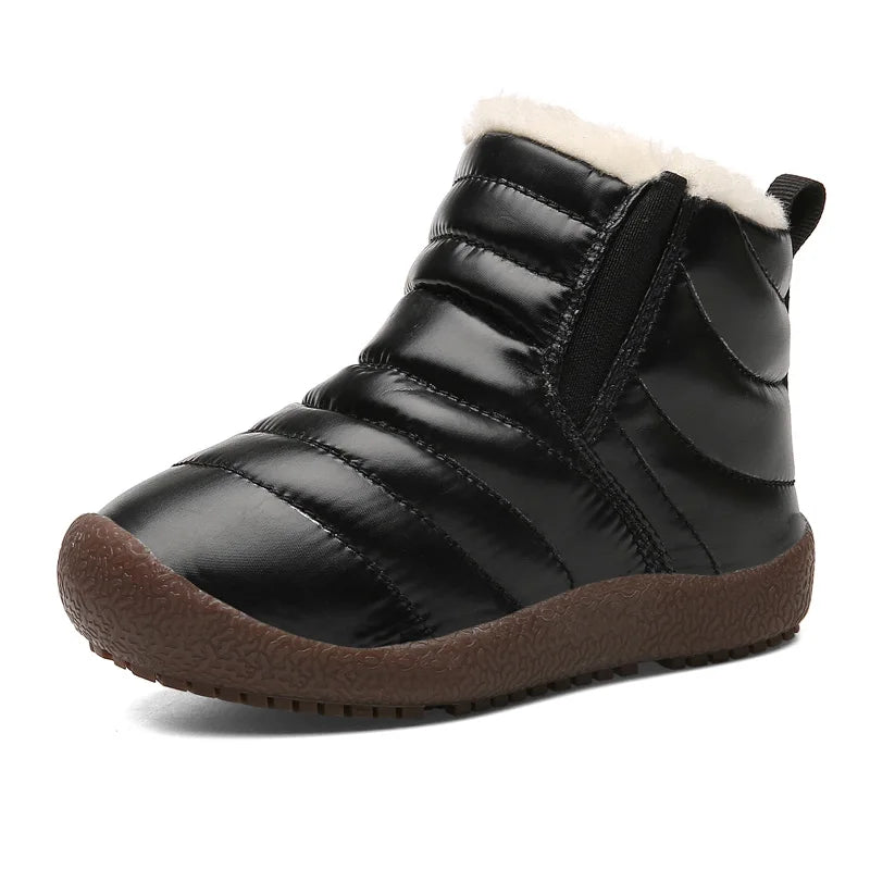 New Winter Children Shoes Leather Waterproof Warm Boots For Brand Girls Boys Plush Boots Fashion Sneakers Baby Snow Boot