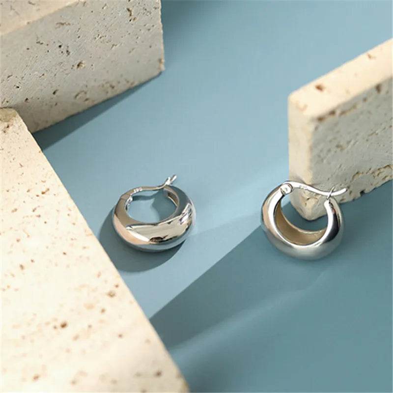 925 Sterling Silver European Geometric Circle Stud Earrings Women Generous Temperament Party Jewelry Accessories Friendship Gift - Touchy Style