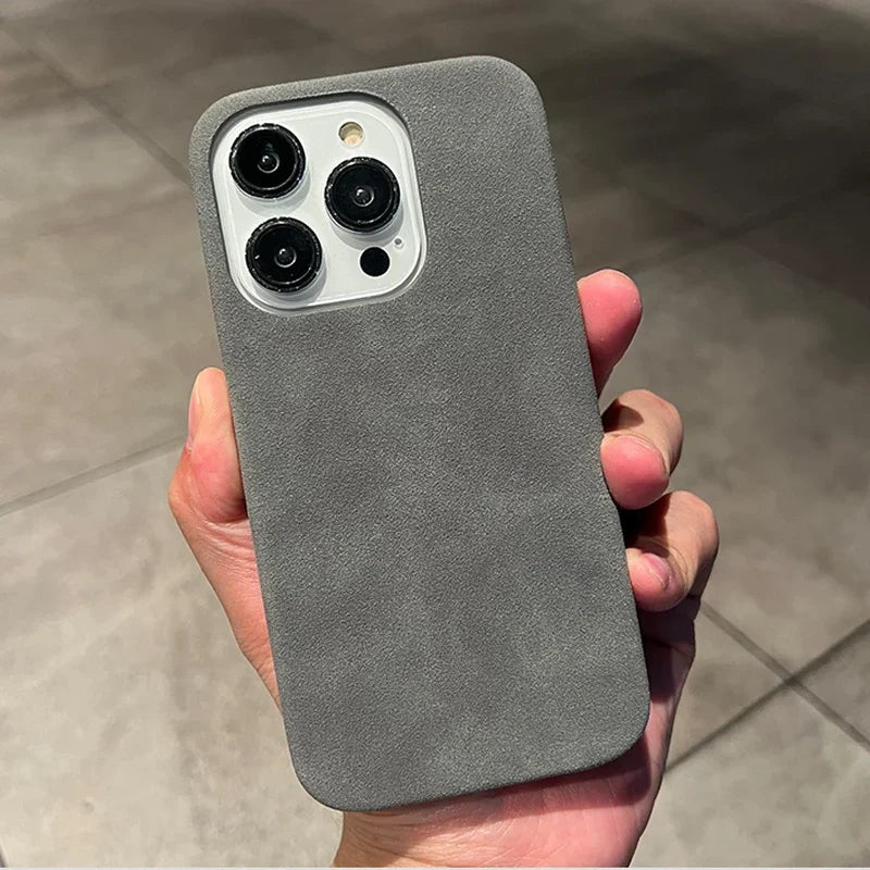 Phone Case For iPhone 16 15 14 13 12 11 Pro Max Plus Suede Leather Cases Matte Silicone Soft Shockproof Cover Fashion