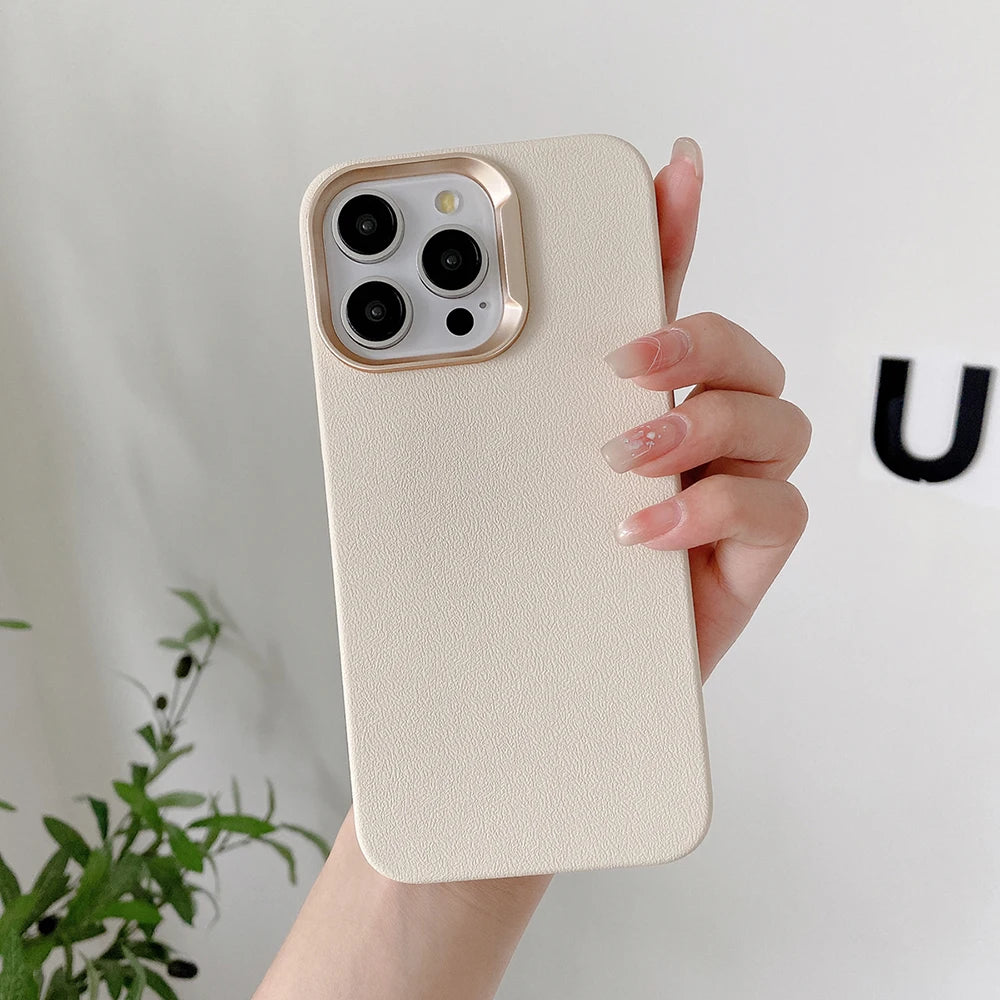 حافظات هواتف لطيفة لهاتف iPhone 16 و15 و14 Plus و13 و12 Pro Max - غطاء رفيع من مادة البولي كربونات الصلبة بنسيج جلدي - TSP424