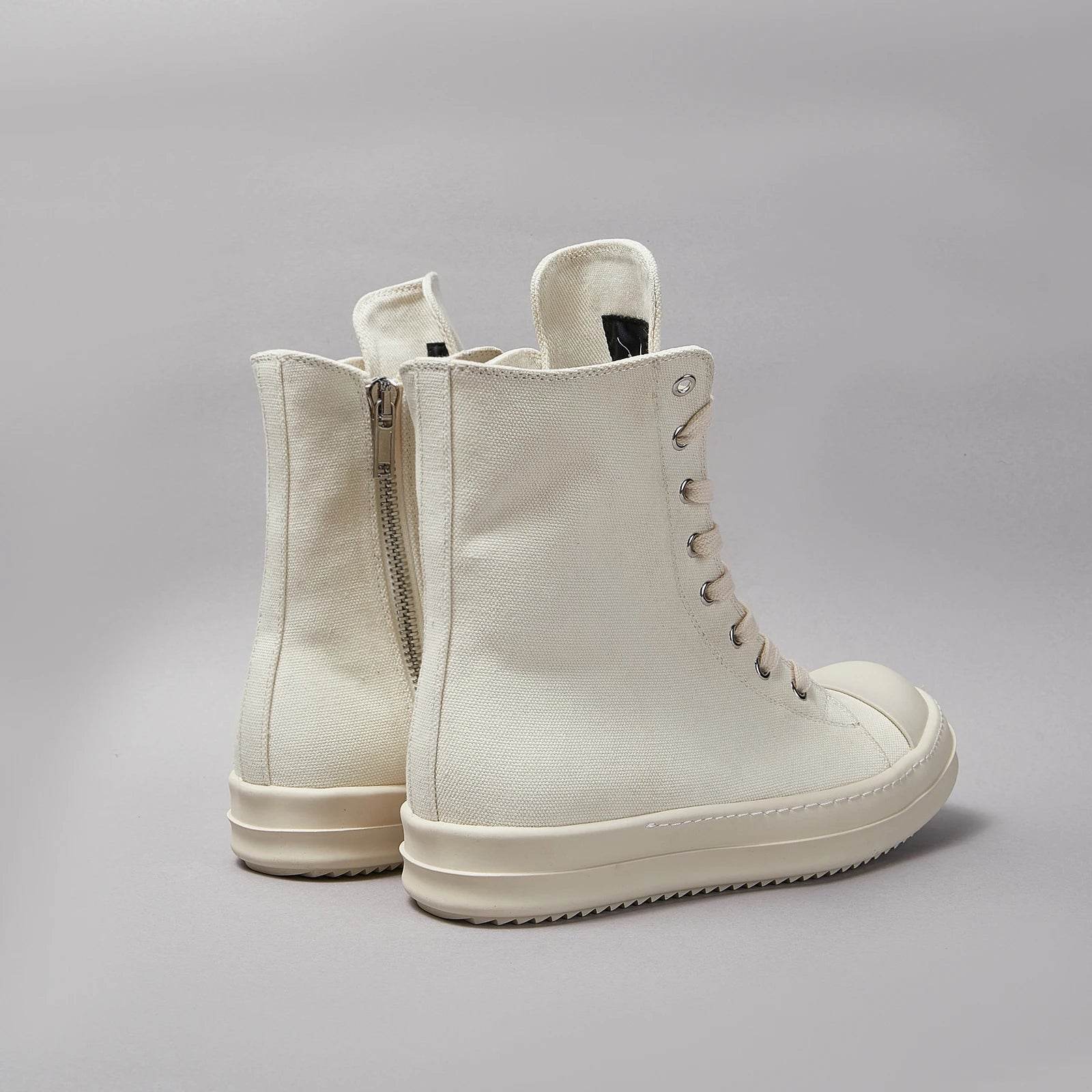 Brand Men Shoe Casual High Top Women Sneaker Quality White Designer O-wen Street New Fashion Zip Flat Canvas Brand Ankle Boot - Touchy Style