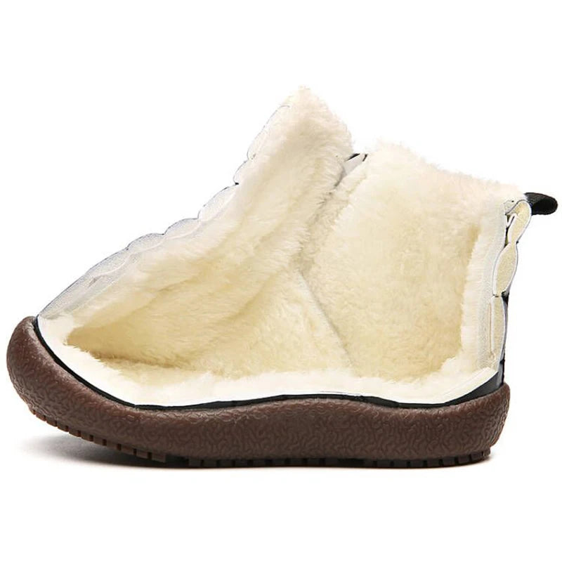 New Winter Children Shoes Leather Waterproof Warm Boots For Brand Girls Boys Plush Boots Fashion Sneakers Baby Snow Boot
