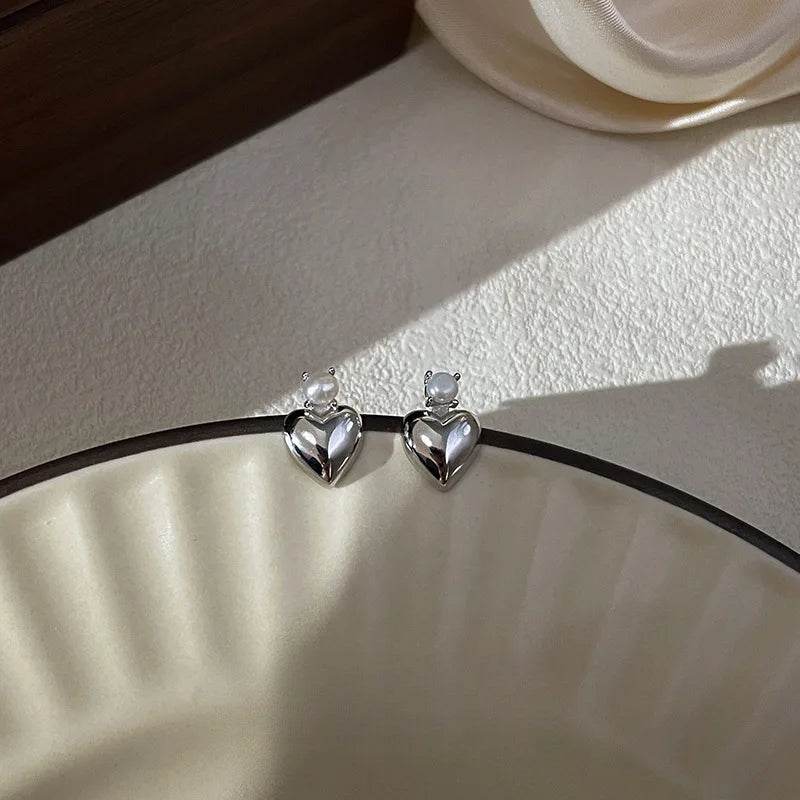 PANJBJ 925 Sterling Silver Love Heart Earrings For Women Pearl Temperament Sweet Romantic Jewelry Party Gift Dropshipping - Touchy Style