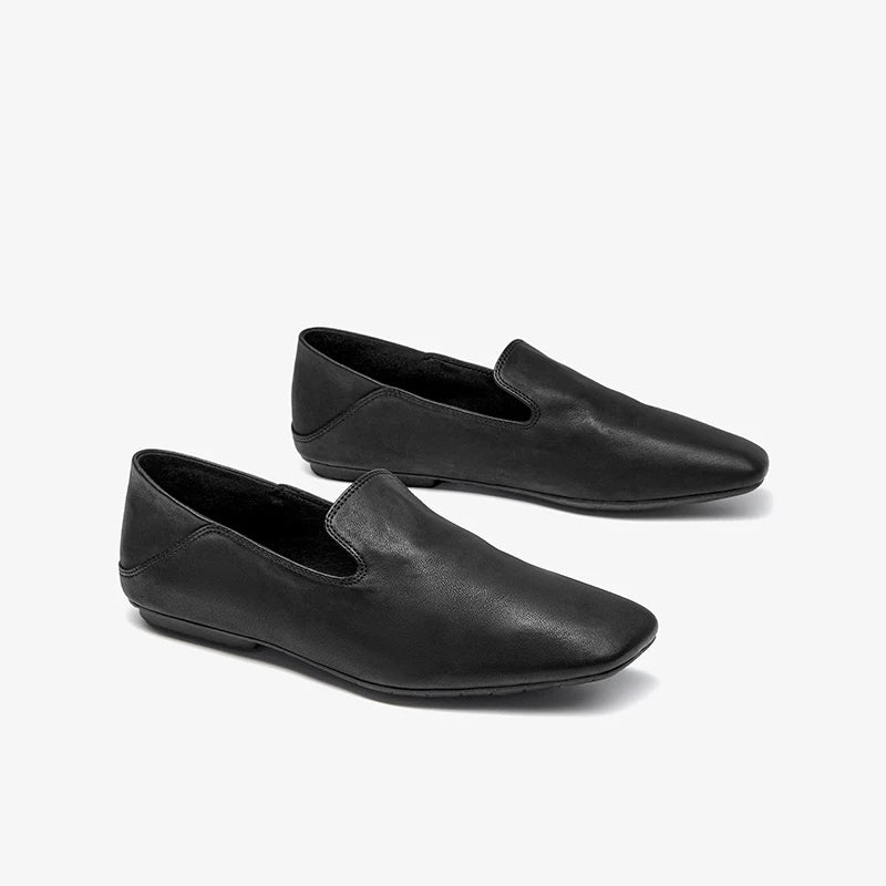 BEAUTODAY Casual Loafers Women Horse Leather Solid Slip-On Square Toe Flats Summer Shallow Boat Ladies Shoes Handmade 26259