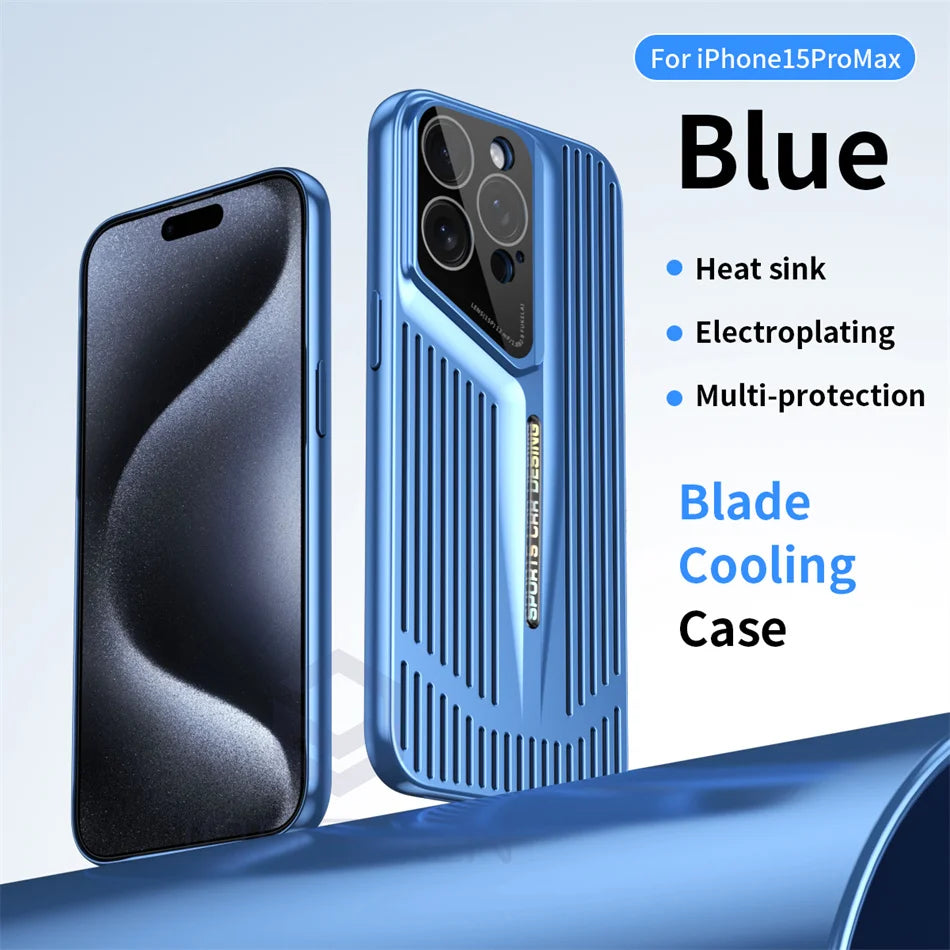 Luxury Heat Dissipation Blade Ultra thin Case For iPhone 15 14 13 12 16 Pro Max Skin Protection Fashion Shockproof Lens PC Cover