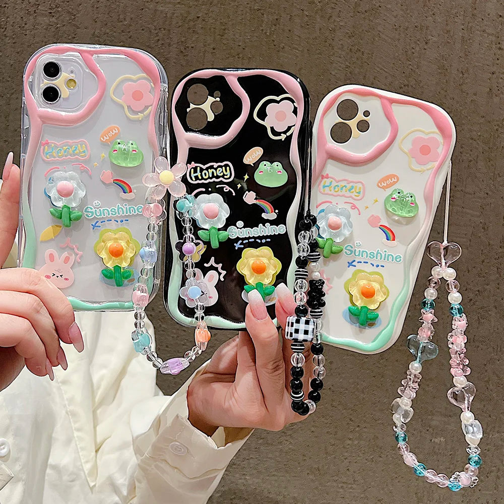 حافظات هواتف لطيفة لهاتف iPhone 7 و8 وXR وX وXS Max و11 و12 و13 و14 و15 Pro Max - غطاء ناعم مزين بنقشة زهور ثلاثية الأبعاد - TSP430
