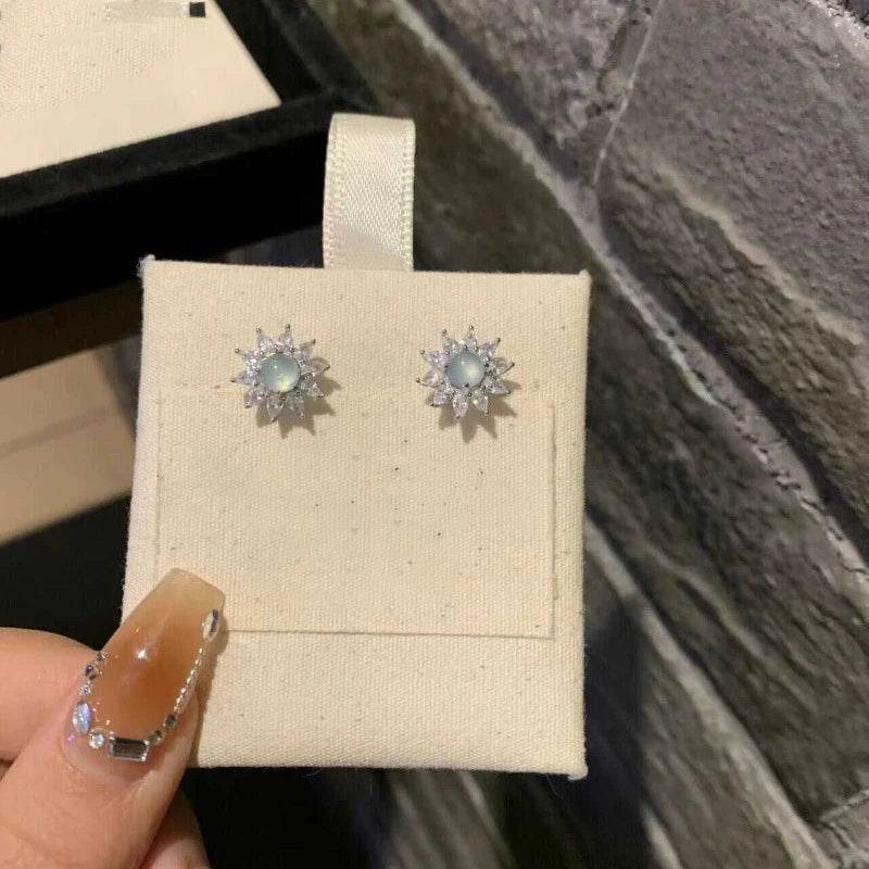 PANJBJ 925 Sterling Silver Blue Crystal Studs Earrings For Women Zircon Geometry Design Sweet Banquet Jewelry Gift Dropshipping - Touchy Style