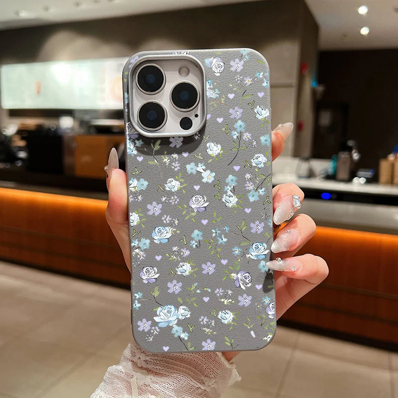 Blue Rose Flower Print Phone Case For iPhone 15 Case iPhone 16 14 13 12 Pro Max 14 Plus 11 Shockproof Leather Texture TPU Cover