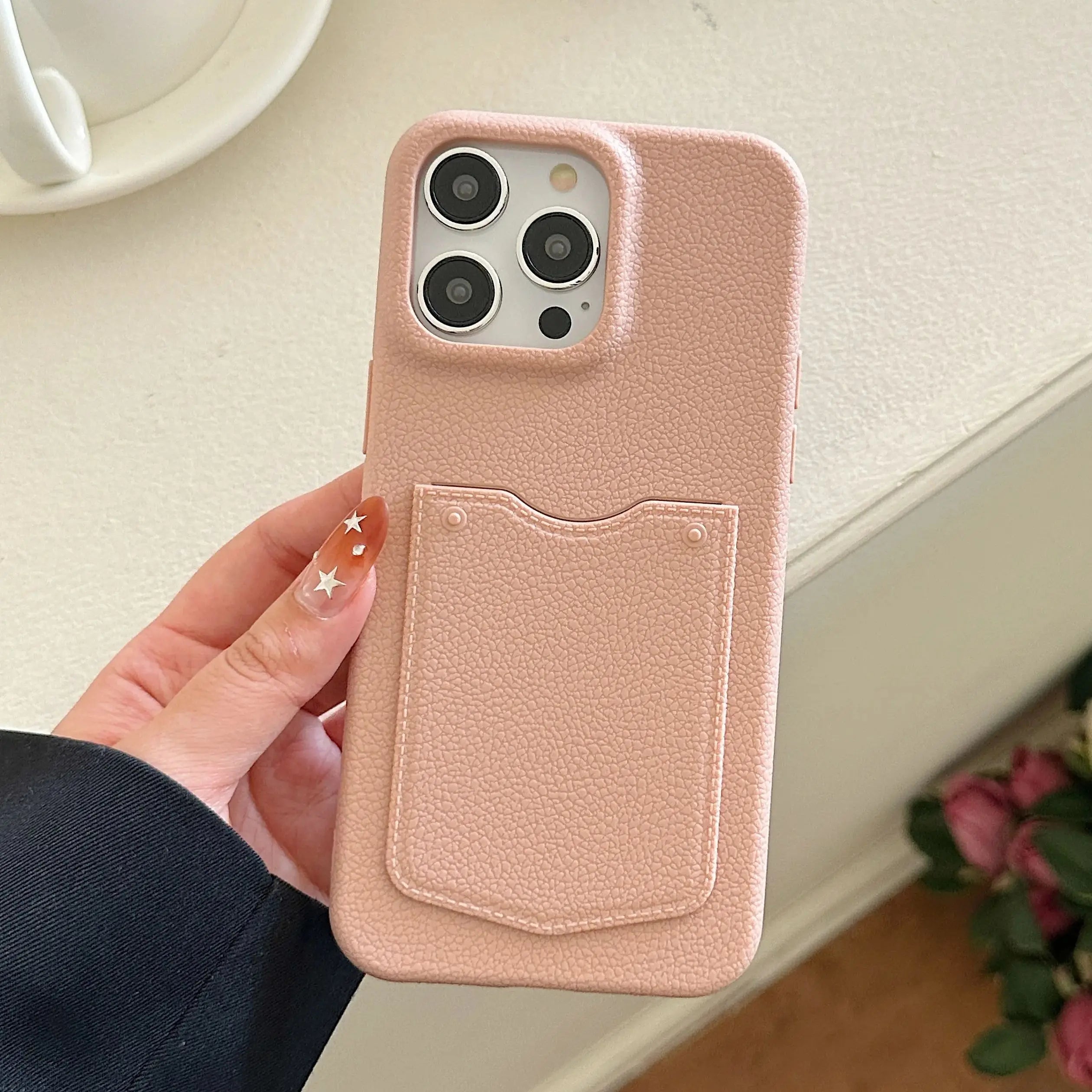 حافظات هواتف لطيفة لهاتف iPhone 16 و15 و13 و14 Pro Max - محفظة بفتحة للبطاقات - غطاء جلدي ناعم غير لامع - PC9010
