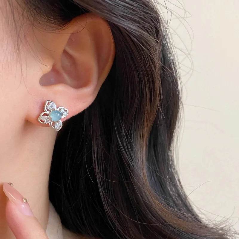PANJBJ 925 Sterling Silver Blue Crystal Studs Earrings For Women Zircon Geometry Design Sweet Banquet Jewelry Gift Dropshipping - Touchy Style