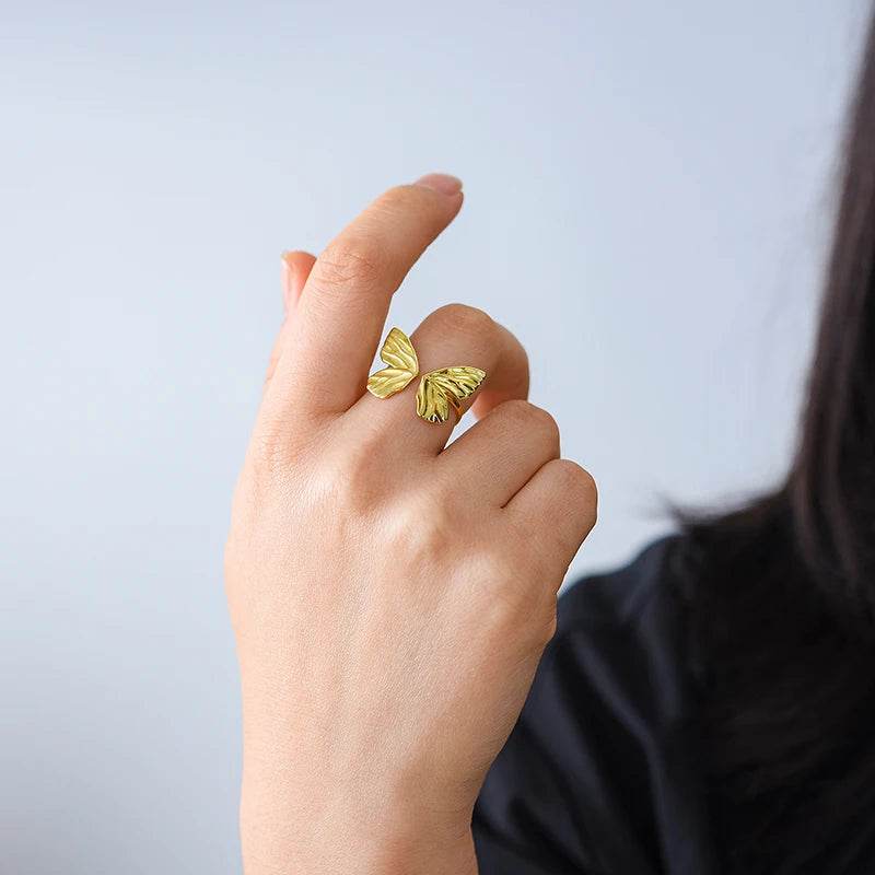 Lotus Fun 18K Gold Adjustable Vintage Butterfly Dating Rings for Women Gift Real 925 Sterling Silver Luxury Quality Fine Jewelry - Touchy Style