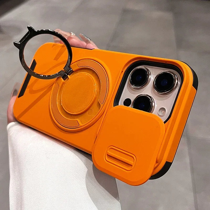 Slide Camera Protection Magnetic Bracket Magsafe Case for iPhone 15 12 11 13 14 16 Pro Max 16 Plus Heavy-Duty Rugged Armor Cover