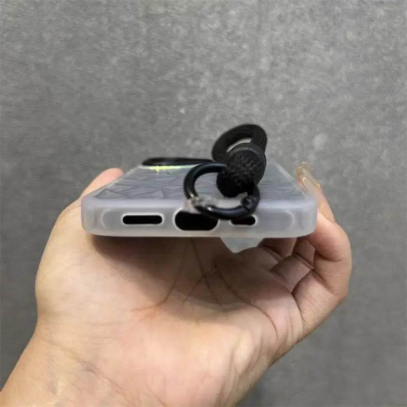 Wrist Strap Laser Diamond Pattern Case For iPhone 16 15 14 13 12 11 Pro Max Plus Dopamine Short Lanyard Shockproof Glitter Cover
