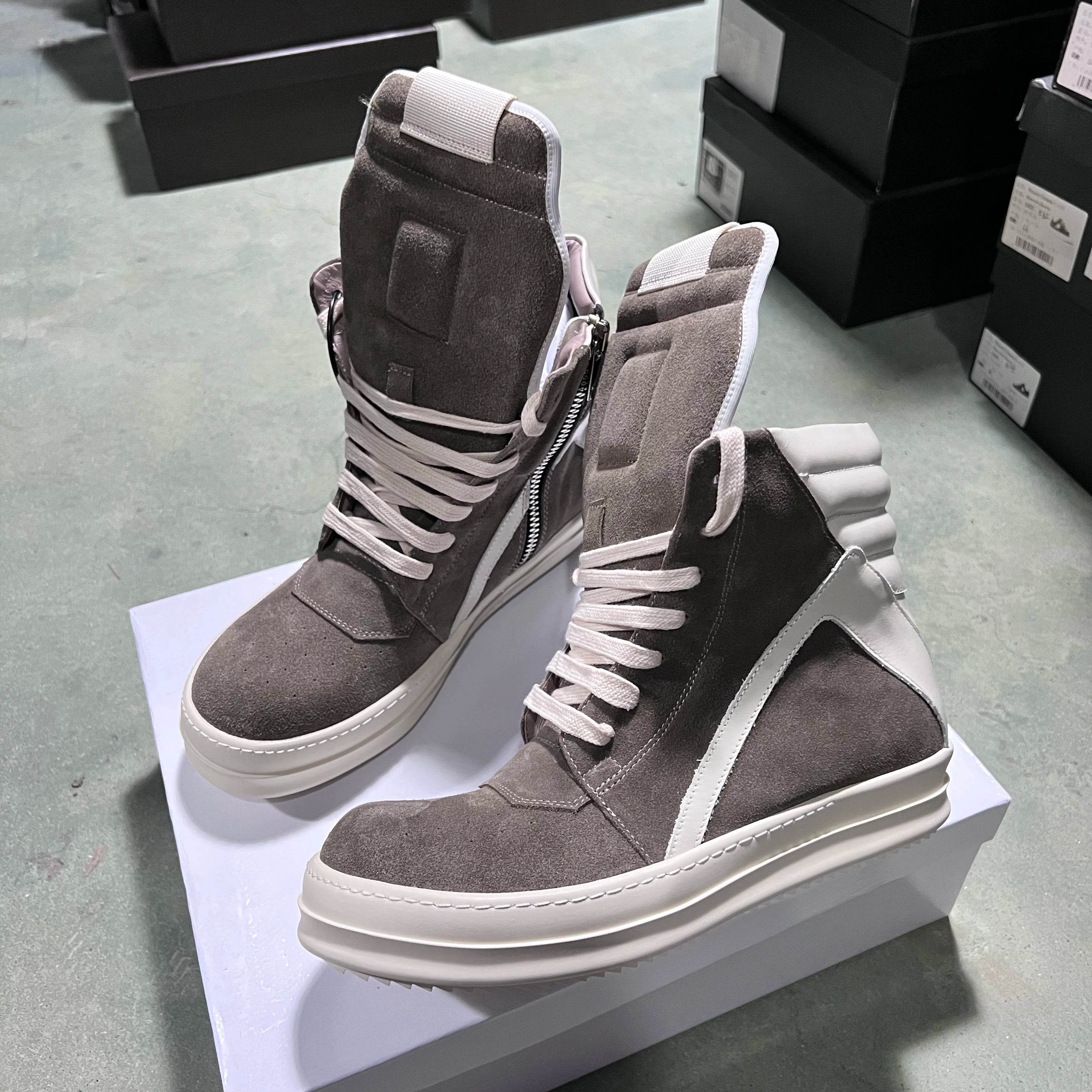 Brand Casual Men Shoe High Top Roman Women Sneaker Quality Brown Geobasket Cow Suede Zip Luxury Thick-sole Flat Ankle Boot - Touchy Style