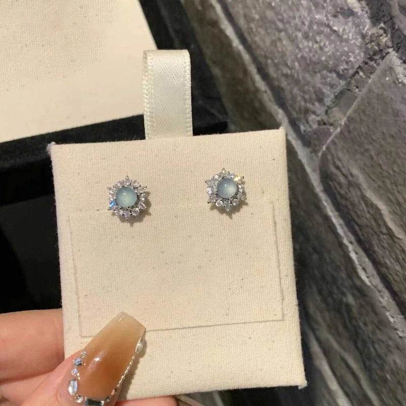 PANJBJ 925 Sterling Silver Blue Crystal Studs Earrings For Women Zircon Geometry Design Sweet Banquet Jewelry Gift Dropshipping - Touchy Style