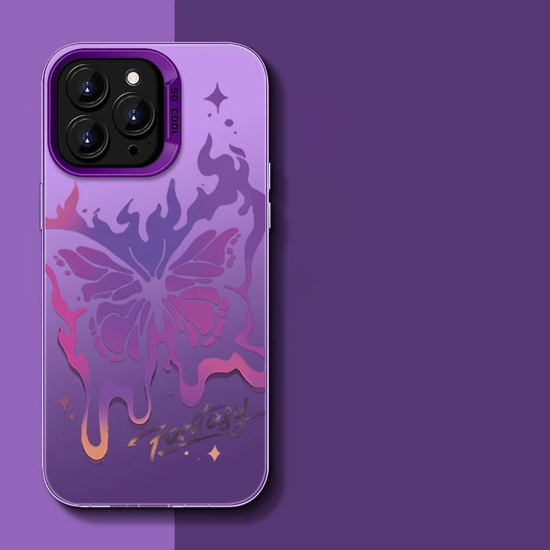 Purple Butterfly Phone Holder Case for iPhone 15 16 14 13 12 11 Pro Max X Xs Max XR 7 8 Plus Mini Luxury Aurora Stand Cover