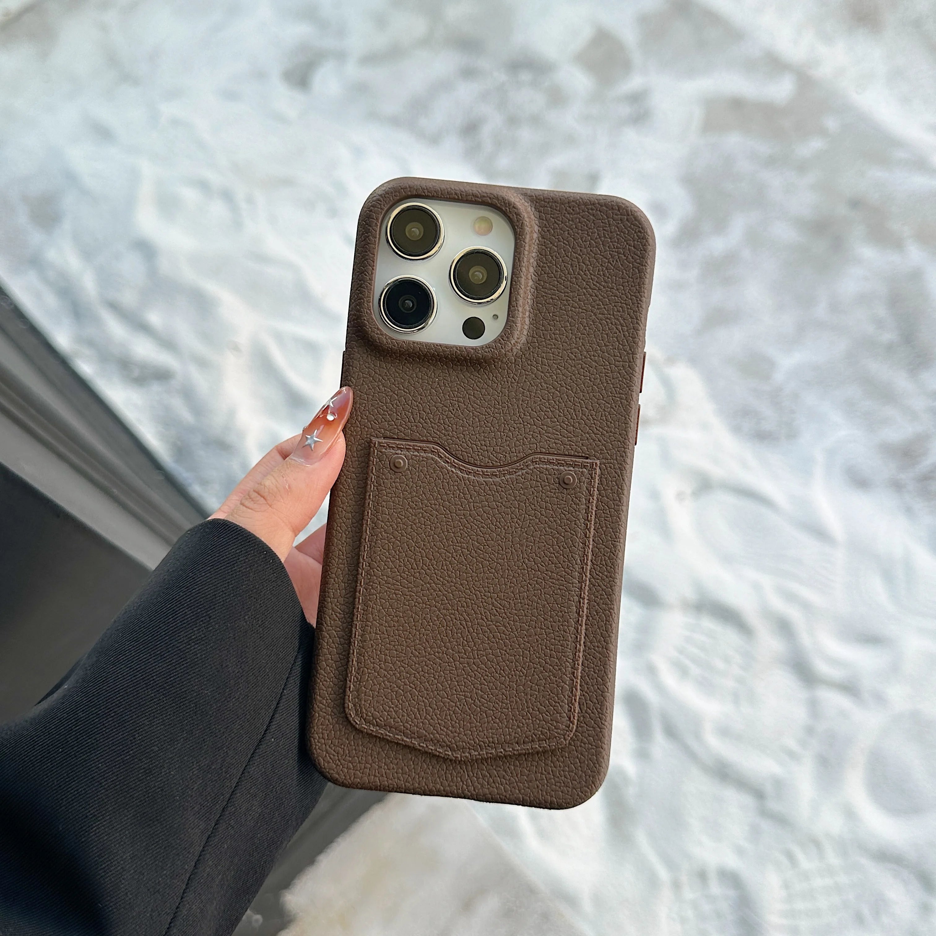 حافظات هواتف لطيفة لهاتف iPhone 16 و15 و13 و14 Pro Max - محفظة بفتحة للبطاقات - غطاء جلدي ناعم غير لامع - PC9010
