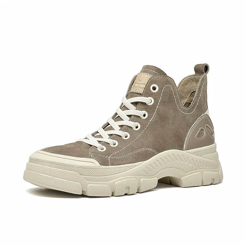 BeauToday Casual Sneakers Women Suede Leather Round Toe Lace-Free High Top Ladies Retro Fashion Flat Shoes Handmade 29575