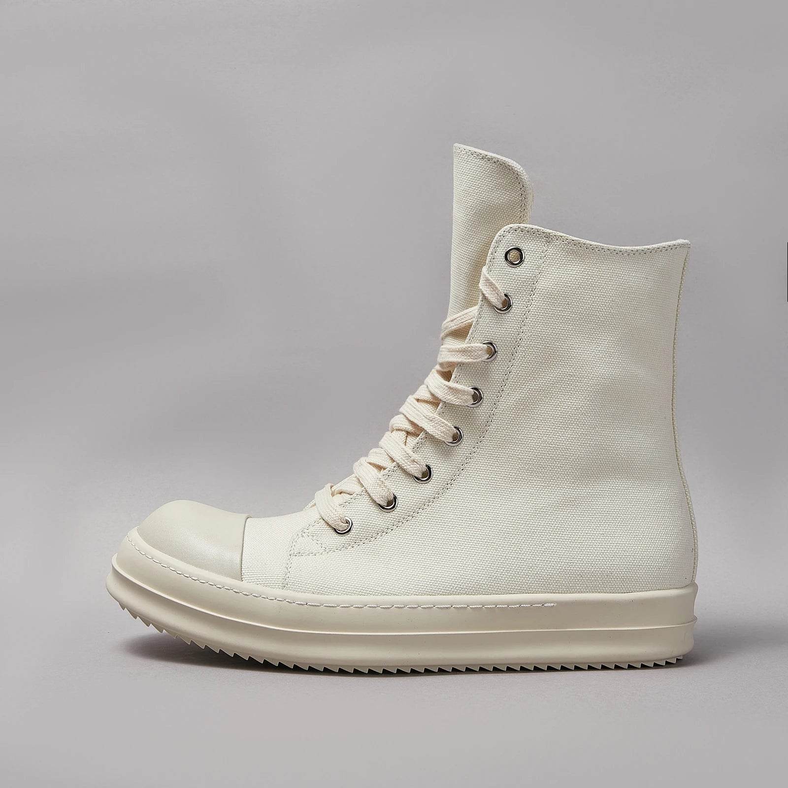 Brand Men Shoe Casual High Top Women Sneaker Quality White Designer O-wen Street New Fashion Zip Flat Canvas Brand Ankle Boot - Touchy Style