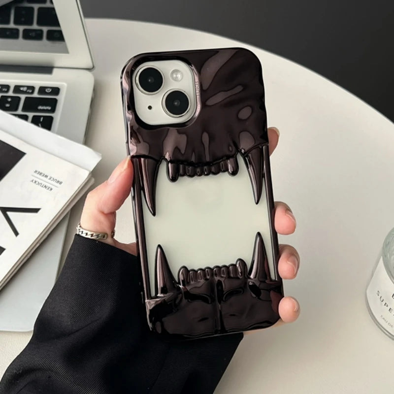 Luxury Electroplated 3D Pleated Canine Tooth Case for iphone 16 Pro Max 11 12 13 14 15 Pro Max Plus Soft Bumper Shockproof Cover