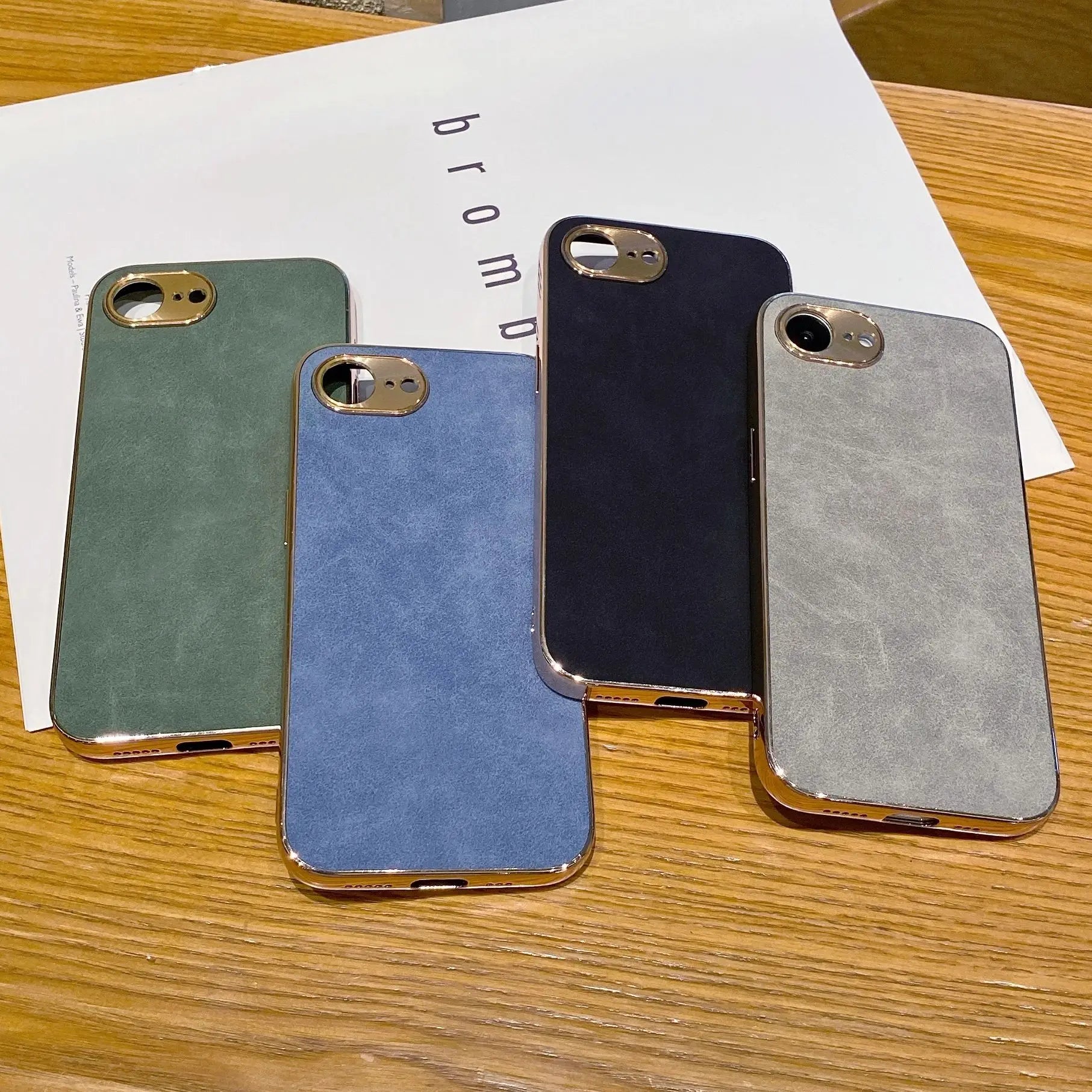 Lambskin Leather Plating Frame Bumper Cases For iPhone 16E 16 15 14 13 12 11 Pro Max Plus Retro Frosted Shockproof Hard Cover