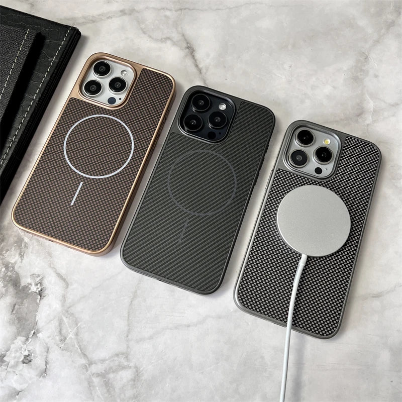 Carbon Fiber Textured Magnetic Phone Case for Magsafe IPhone 16 15 14 13 12 11 Pro Max Plus 16Pro 15Pro IPones Mac Safe Cover
