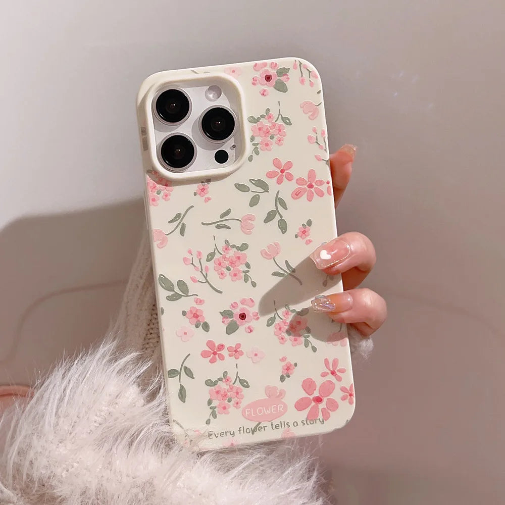 Cute Phone Cases - Flower Branch Pattern For iPhone 16, 15, 14, 13, 12, 11 Pro Max, XS, XR, 7 8 Plus - Matte Soft Silicone Bumper Cover
