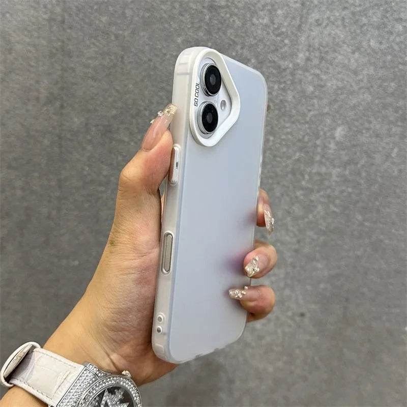 16e Silver IMD Metallic Aurora Matte Case For Phone 16 15 14 Pro Max 13 12 mini 11 16E Wristband Lanyard Slim Shockproof Cover - Touchy Style