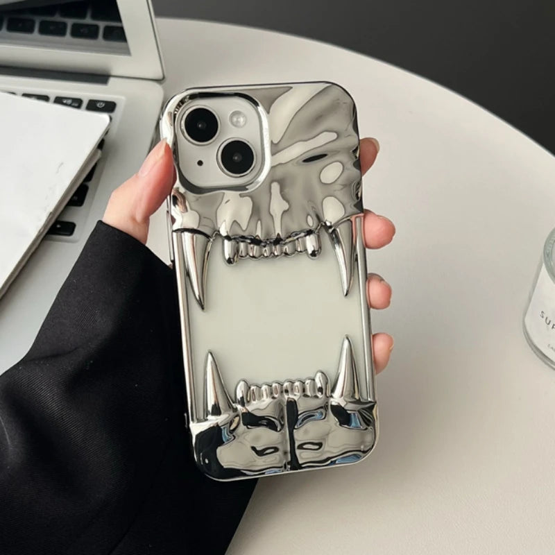 Luxury Electroplated 3D Pleated Canine Tooth Case for iphone 16 Pro Max 11 12 13 14 15 Pro Max Plus Soft Bumper Shockproof Cover