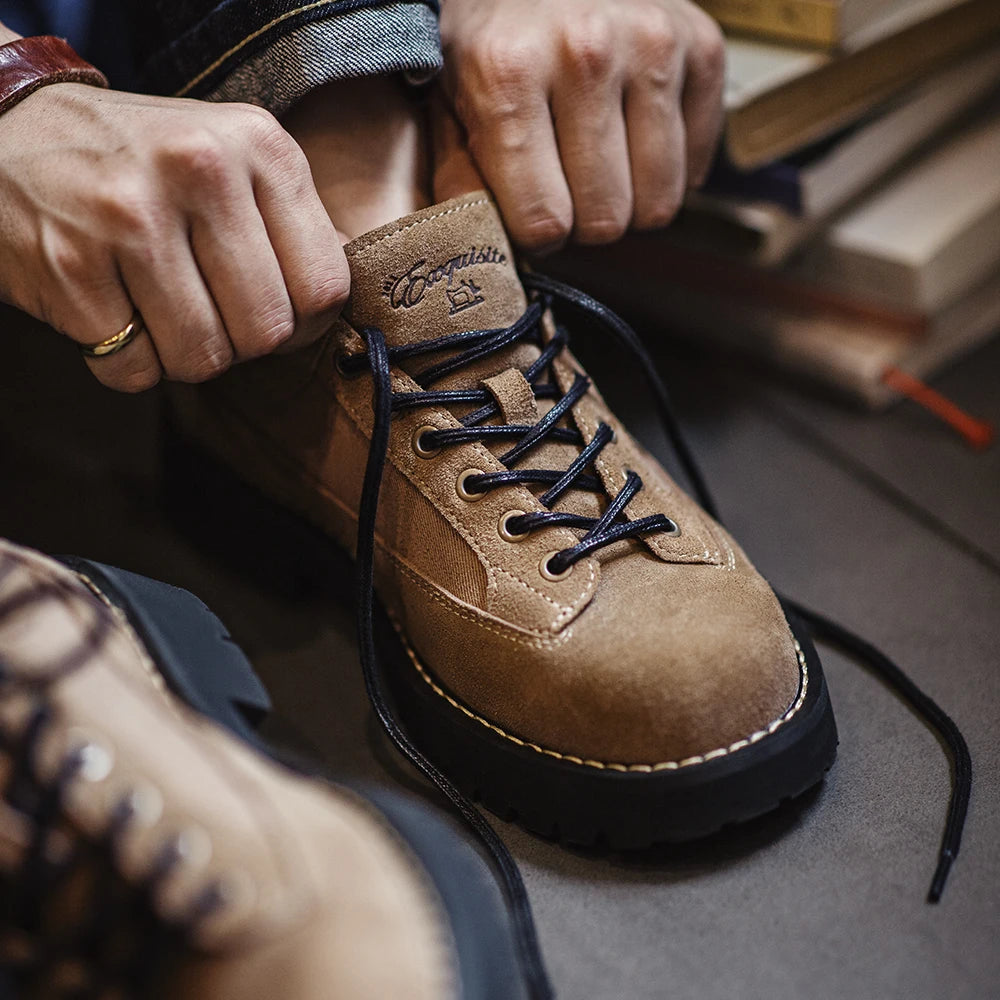 Maden Vintage Cow Suede Shoes Lace-up Thick-soled Low-cut Work Shoes Casual Leather Shoes for Men&