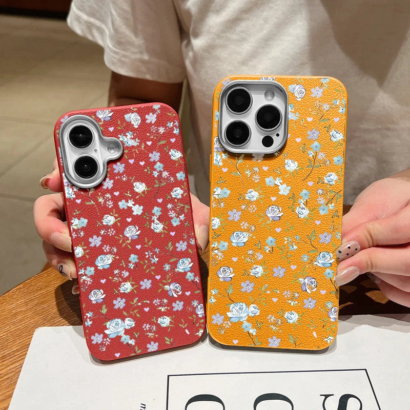 Blue Rose Flower Print Phone Case For iPhone 15 Case iPhone 16 14 13 12 Pro Max 14 Plus 11 Shockproof Leather Texture TPU Cover
