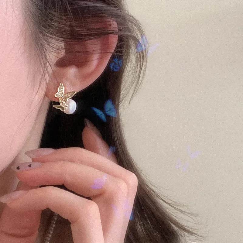 PANJBJ 925 Sterling Silver Butterfly Studs Earrings For Women Engaged Banquet Design Versatile Grace Jewelry Gift Dropshipping - Touchy Style