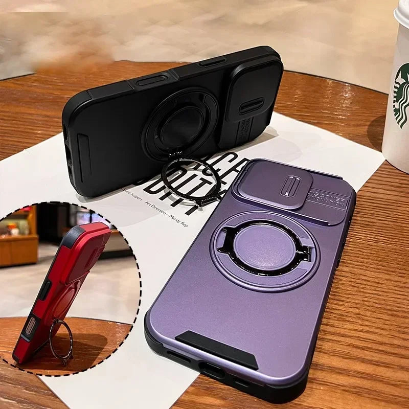 Slide Camera Protection Magnetic Bracket Magsafe Case for iPhone 15 12 11 13 14 16 Pro Max 16 Plus Heavy-Duty Rugged Armor Cover