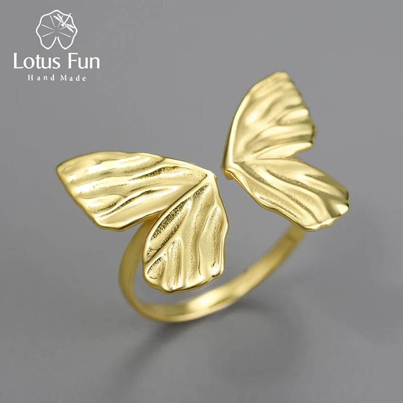 Lotus Fun 18K Gold Adjustable Vintage Butterfly Dating Rings for Women Gift Real 925 Sterling Silver Luxury Quality Fine Jewelry - Touchy Style