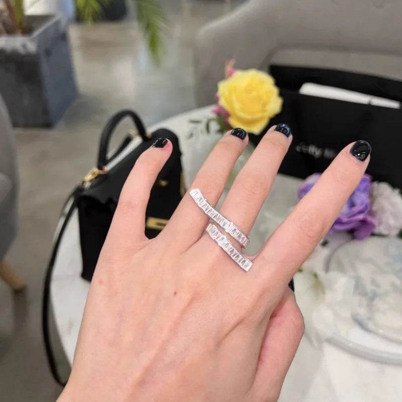 PANJBJ 925 Sterling Silver Irregular Zircon Rings For Women Splicing Versatile Originality Open Jewelry Gift Dropshipping - Touchy Style