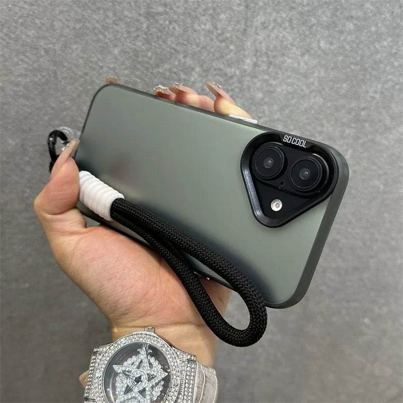 16e Silver IMD Metallic Aurora Matte Case For Phone 16 15 14 Pro Max 13 12 mini 11 16E Wristband Lanyard Slim Shockproof Cover - Touchy Style