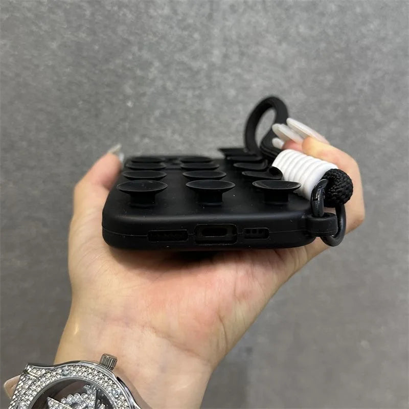 Fashion Cute Candy Liquid Silicone Suction Cup With Wrist Strap Case For iPhone 15 14 11 12 13 16 Pro Max Plus Solid Color Cover