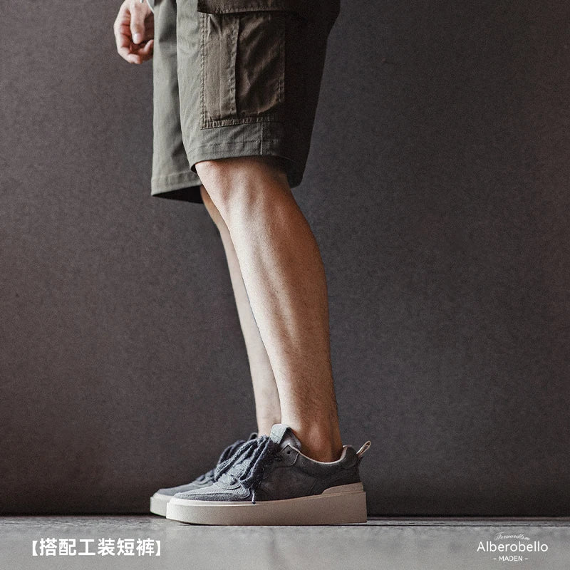 Maden 90S Retro Skateboarding Shoes Men Gray Casual Shoes Spring and Summer Breathable Versatile Sneakers Lace-up Rubber Sole